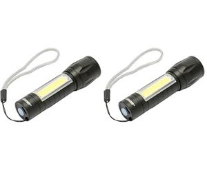 Velamp THOR MAX : Lampe torche rechargeable LED 1W avec fonction zoom et lanterne latérale, Noir (Lot de 2)