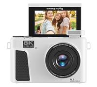 VELATEMOR Caméra Numérique 88 MP 8K 18x Zoom Auto Focus, Caméra de Vlog WiFi 3 Pouces 180 ° à 180 ° avec Carte de 32 Go et 2 Batteries pour la Photographie (White)