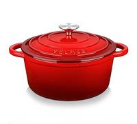 Velaze Cocotte classique en émail rouge avec couvercles, résistante au four, revêtement émaillé antiadhésif, bonne étanchéité, légère, convient à toutes les sources de chaleur, casserole à soupe en