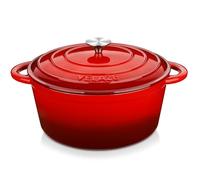 Velaze Cocotte en Fonte 6.5L, Ø29cm Marmite Ronde avec Couvercle, Émaillée Antiadhésive pour Induction, Tous Types de Cuisinières, Cuisson Homogène, Rouge