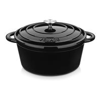 Velaze Cocotte en fonte de 29 cm, 6,5 l, noire, avec couvercle, grande casserole en émail de qualité supérieure avec couvercle, cocotte en fonte, convient à tous les types de cuisinières