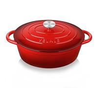 Velaze Cocotte en Fonte Induction, 30cm Casserole en Fonte Émaillée avec Couvercle, Braisière Bon Scellement, Pot à Soupe en Fonte Revêtement Anti-adhésif Diamètre de 30cm, 5L