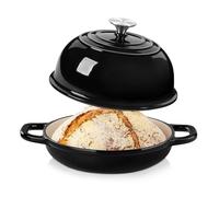 Velaze Cocotte en Fonte Ronde Émaillée Anti-adhésive 4.8L Ø24 cm avec Couvercle pour Pain, Cuisson et Induction - Noir Mat
