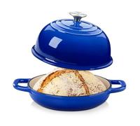 Velaze Cocotte Fonte 4.8L Émaillée, Marmite Fonte 24cm, Antiadhésive Couvercle Bleue, Compatible Induction/Gaz/Four