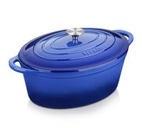 Velaze Cocotte Fonte 7L Émaillée, Marmite Fonte 34cm, Antiadhésive Couvercle Bleue, Compatible Induction / Gaz / Four