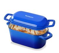 Velaze Cocotte Fonte Émaillée 3.4L - Casserole à Pain Bleue avec Couvercle pour Induction, Marmite Antiadhésive Intérieur Crème - Cocotte Fonte Induction, Cuisson du Pain, Braisage, Ragoûts (27x15cm)
