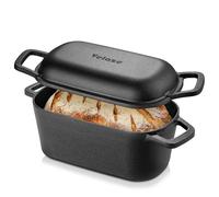 Velaze Cocotte Fonte Émaillée 3.4L - Casserole à Pain Noire avec Couvercle pour Induction, Marmite Antiadhésive Intérieur Crème - Cocotte Fonte Induction, Cuisson du Pain, Braisage, Ragoûts (27x15cm)