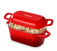 Velaze Cocotte Fonte Émaillée 3.4L - Casserole à Pain Rouge avec Couvercle pour Induction, Marmite Antiadhésive Intérieur Crème - Cocotte Fonte Induction, Cuisson du Pain, Braisage, Ragoûts (27x15cm)