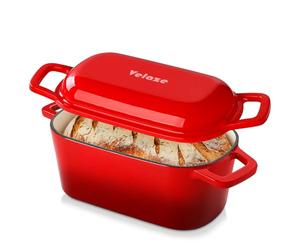 Velaze Cocotte Fonte Émaillée 3.4L - Casserole à Pain Rouge avec Couvercle pour Induction, Marmite Antiadhésive Intérieur Crème - Cocotte Fonte Induction, Cuisson du Pain, Braisage, Ragoûts (27x15cm)