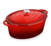 Velaze Cocotte Fonte Ovale 7L,Émaillée Marmite Fonte 34cm,Dutch Oven Compatible Induction/Gaz/Four,Antiadhésive Cocotte avec Couvercle,Rouge