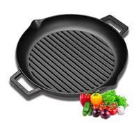 Velaze Poêle Griller Induction, Plaque Griller Ronde en Fonte avec 2 Poignées et 2 Becs Verseurs de 38.5cm x 33.5cm, Idéal pour Steak, Viande et BBQ, Tout Feu Donc Induction