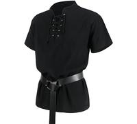 Velcoxplay Chemise médiévale pour homme avec lacets - Chemise de pirate viking - Tunique Steampunk rétro Renaissance gothique - Costume d'Halloween avec ceinture - Noir - Taille M