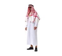 Velcoxplay Costume de cheikh pour homme et adulte - Vêtements arabes pour homme - Costume de sultan avec foulard, lunettes de soleil, robe, bague de doigt - Colliers pour carnaval - Taille XL