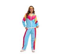 Velcoxplay Costume des années 80 pour femme - Survêtement disco - Rétro des années 80 et 90 - Veste - Pantalon - Style jogging pour carnaval, Bleu et rose., XL