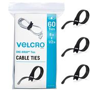 Velcro Attaches de câble robustes réutilisables | Lot de 60 pièces | 8 sangles de 1,27 cm, noires | Gestion solide des fils | Regroupement de cordons pour la maison, le bureau et les centres de
