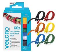 Velcro Brand | ONE-WRAP | Organiser Hook and Loop Straps| Reusable Assortment Cable Ties for Home & Office Bundling | Multi-Colour | 12mm x 20cm | 60 Pack