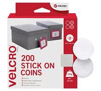VELCRO Brand Stick On Coins Double Sided Hook & Loop Self Adhesive Sticky Coins Perfect for Room Décor & Home, Office, Garage Use White 19mm x 19mm Pack of 200, VEL-91824-WEU