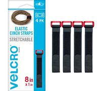 VELCRO Brand VEL-30791-AMS Lot de 4 sangles élastiques avec boucle | 20,3 x 2,5 cm | Entièrement réglables et extensibles pour un ajustement parfait | Pour fixer les cordons d'alimentation, les cordes, l'organisation de câbles, plus | Noir