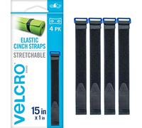 VELCRO Brand VEL-30792-AMS Lot de 4 sangles élastiques de 38,1 cm | Extensibles et réglables pour un ajustement parfait | Fixation du bois, des tapis de yoga, des outils, du matériel de camping, plus | Sangle avec boucle, noir 38,1 x 2,5 cm
