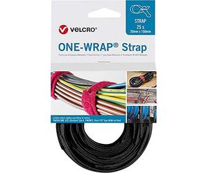 VELCRO® BRIDA ONE-WRAP® STRAP - Attache polyvalente pour tous vos besoins de rangement, 20 x 200mm, 25 unités, couleur noire