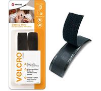 Velcro Marque, Sleek & Thin pour tissus, Bande adhésive, 19 mm x 60 cm, noire, Doux au toucher, très léger, Dos adhésif, sans couture, Noir