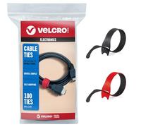 VELCRO ONE-WRAP VEL-30200-AMS Lot de 100 attaches de câble de marque - 20,3 x 1,3 cm rouge et noir, alternative réutilisable aux attaches zippées, sangles d'organisation fines prédécoupées pour