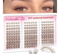 Veleasha Lot d'extensions de cils marron Manga Lash Cluster (PureBrown Set) | Lot de 180 extensions de cils en forme de lapin de 8 à 16 mm avec colle et joint en forme de C Curl ultra fine pour bricolage