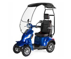 VELECO FASTER avec toit et siège capitaine, 4 roues, électrique, entièrement monté et prêt à l'emploi, toit avec pare-brise, sûr et stable, ceinture de sécurité, trottinette de mobilité, bleu