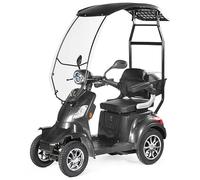 VELECO FASTER ROOF - Véhicule en fauteuil roulant 4 roues - Entièrement assemblé et prêt à l'emploi - Toit rigide et pare-brise - Sûr et stable - Alarme - Rangement spacieux et porte-gobelet (GRIS)