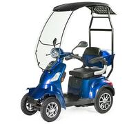 VELECO FASTER ROOF - Véhicule en fauteuil roulant à 4 roues - Entièrement assemblé et prêt à l'emploi - Toit rigide et pare-brise - Sûr et stable - Alarme - Rangement spacieux et porte-gobelet (BLEU)
