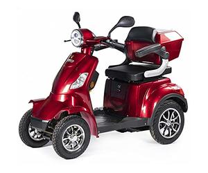 VELECO FASTER - Véhicule en fauteuil roulant à 4 roues - Entièrement assemblé et prêt à l'emploi - Sûr et stable - Alarme - Rangement spacieux et porte-gobelet (ROUGE)