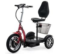 VELECO ZT16 - Véhicule de mobilité 3 roues - Entièrement assemblé et prêt à l'emploi - Grandes roues - Facile à manœuvrer - Freins avant et arrière - Panier à provisions amovible(Rouge)