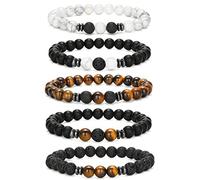 VELESAY 5Pcs Pierre Naturelle Bracelet Turquoise Bead Elastique Bracelet Oeil de Tigre Perles Bracelet Ppierre de Lave Distance Bracelet pour Hommes Kits Bracelet Pierre Nnaturelle Femme