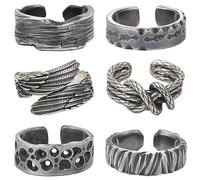 VELESAY 6PCS Bague Homme Vintage Ajustable Rock Bague Steampunk Gothique Retro Bague Cuivre Antique Bague Aile d'ange