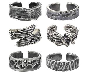 VELESAY 6PCS Bagues Homme Vintage Ajustable Rock Steampunk Gothique Retro Cuivre Antique Aile d'ange