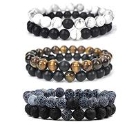 VELESAY 6Pcs Pierre Naturelle Bracelet Turquoise Bead Elastique Bracelet Oeil de Tigre Perles Bracelet Ppierre de Lave Distance Bracelet pour Hommes Kits Bracelet Pierre Nnaturelle Femme, One Size,