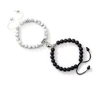 VELESAY Bracelet Connecté Couple Aimanté Amoureux pour 2 Elastique Distance Perles Magnétique pour Homme Femme