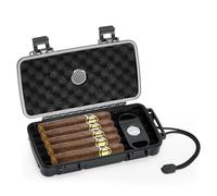 Velfree Cave à cigares de voyage, boîte à cigares portable avec humidificateur et coupe-cigares, étui étanche et hermétique pour 5 cigares, accessoires de cigare, cadeaux pour homme