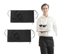 Velicber 2 Pièces Tablier Cuisine, Noir Tablier avec 3 Poches, Etanche Tablier Court, Tablier de Cuisine Femme Homme pour Cuisine, Restaurant, Pâtisserie, Chef, Serveur, Barbecue, Café