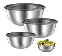 Velicber 3 Pièces Bols à Mélanger en Acier Inoxydable, Saladier Bol à en Acier Inoxydable, Bol inox avec Couvercle, 2.1L+1.2L+0.7L Empilables Cul de Poule Inox pour Cuisine, Pâtisserie et Stockage