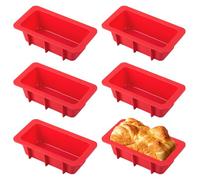 Velicber 6 Pièces Moule à Cake en Silicone 16,5 cm Rectangulaire Anti-adhésif Rouge Réutilisable pour la Cuisson du Pain et Des Toasts