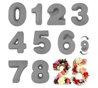Velicber 9 Pièces Moule Number Cake, Épaissir Moule a Gateau Silicone Numéro, 10 Pouces Grands Moules à Gâteau 3D en Silicone, Moule Chiffre pour Gâteaux D'anniversaire, Mariages, Anniversaires, Gris