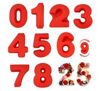 Velicber 9 Pièces Moules à Gâteau 3D en Silicone 0-8 Number Cake Moule Rouge Moule à Gâteau Chiffre Moule Forme Grands pour Mariages Mariage Anniversaires Fêtes