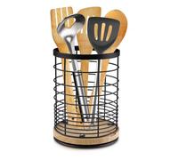 Velicber Grand Porte Ustensiles Cuisine Noir Rotatif à 360° Métal Pot Support à Ustensile Rond Rangement Couteaux de Cuisine, 13.5*18.6 cm, pour Cuillère Fourchette Baguettes Couteau Fourchettes