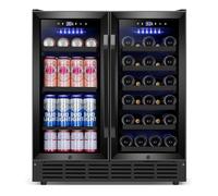 Velieta Réfrigérateur à vin et boissons de 76,2 cm, refroidisseur à vin double zone, réfrigérateur à vin intégré ou autonome sous le comptoir, grande capacité, système de refroidissement avancé, noir