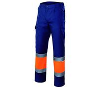 Velilla 156 - Pantalon Haute visibilite (taille L) couleur bleu foncé et orange fluor