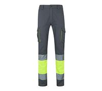 VELILLA 303007 Pantalon Haute visibilité 100% Coton, Bicolore et Multipoches, Gris/Jaune Fluo, Taille S