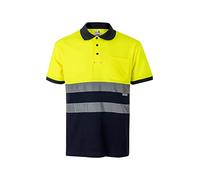 VELILLA 305513 Polo Haute visibilité en Coton, Bicolore et Manches Courtes, Bleu Marine et Jaune Fluo, Taille 4XL, Bleu Marine et Jaune Fluo, 4XL-5XL