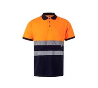 Velilla 305513 Polo Haute visibilité en Coton, Bicolore et Manches Courtes, Couleur Bleu Marine et Orange Fluor, Taille 3XL