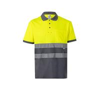 VELILLA 305513 Polo haute visibilité en coton, bicolore et manches courtes, gris et jaune fluo, taille 4XL, Gris et jaune fluo, 4XL-5XL